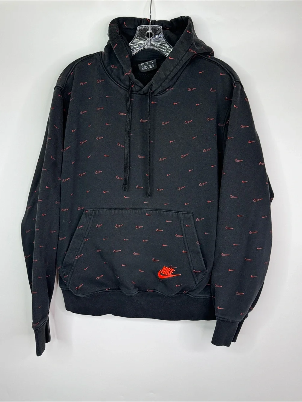 Nike Club Fleece All Over Mini Swoosh Black Hoodie Size Medium
